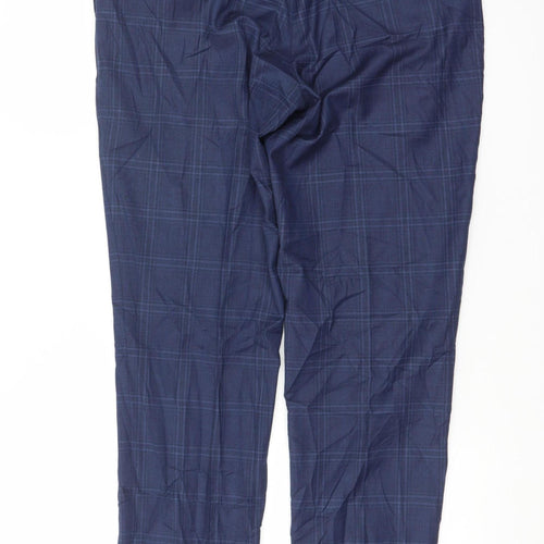 Marks and Spencer Men's Blue Check Slim Fit Formal Trousers 32W 29L