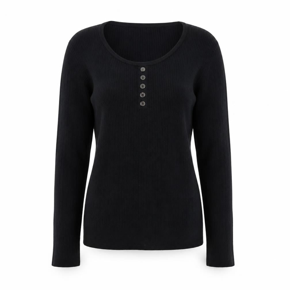 Warehouse Women's Black Henley Jumper Size 16 Long Sleeve Cotton Knit