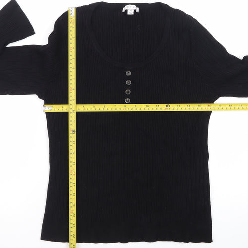 Warehouse Women's Black Henley Jumper Size 16 Long Sleeve Cotton Knit