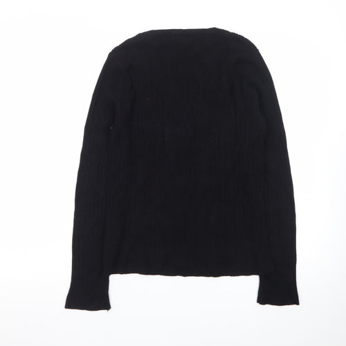 Warehouse Women's Black Henley Jumper Size 16 Long Sleeve Cotton Knit
