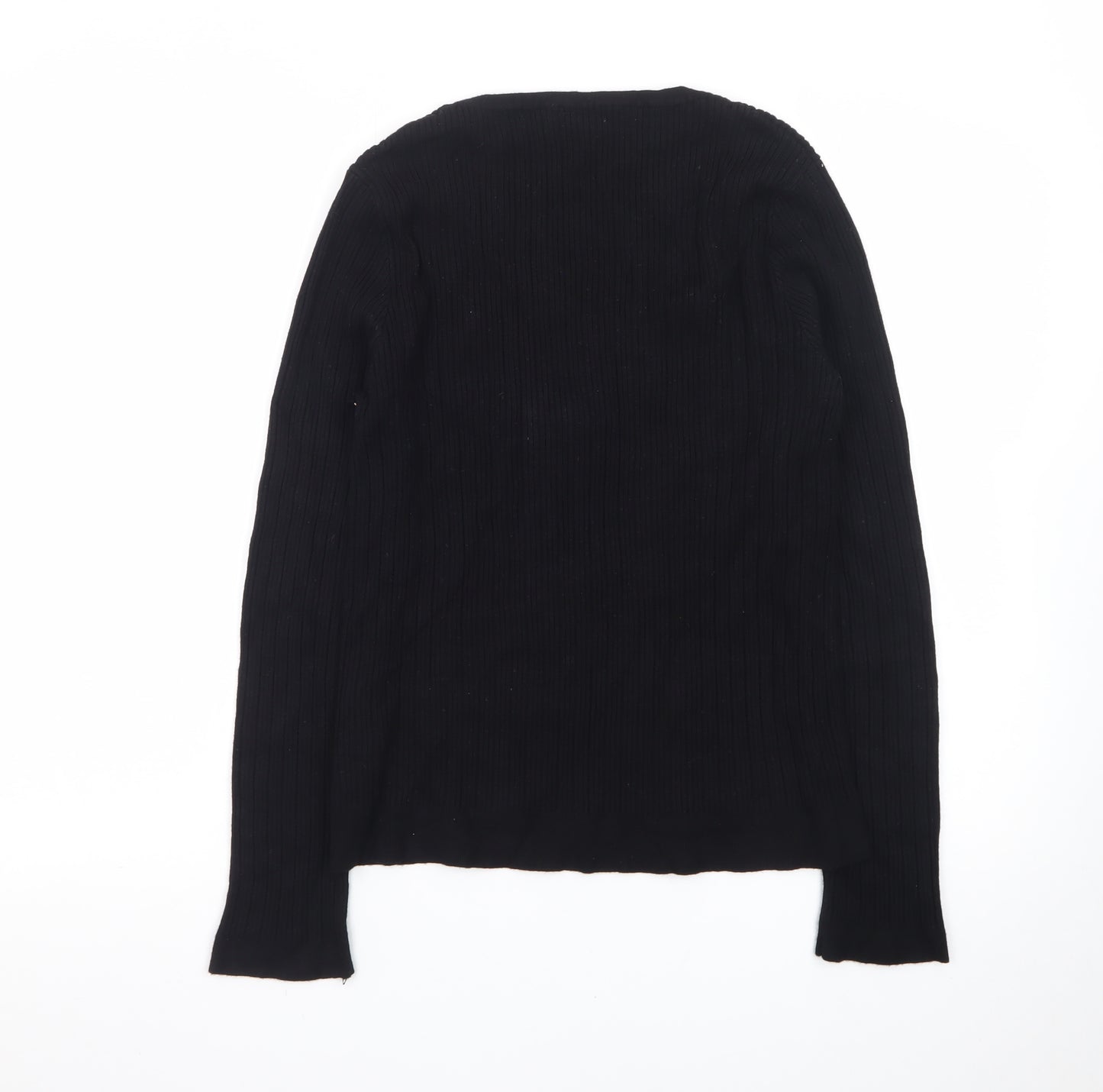 Warehouse Women's Black Henley Jumper Size 16 Long Sleeve Cotton Knit