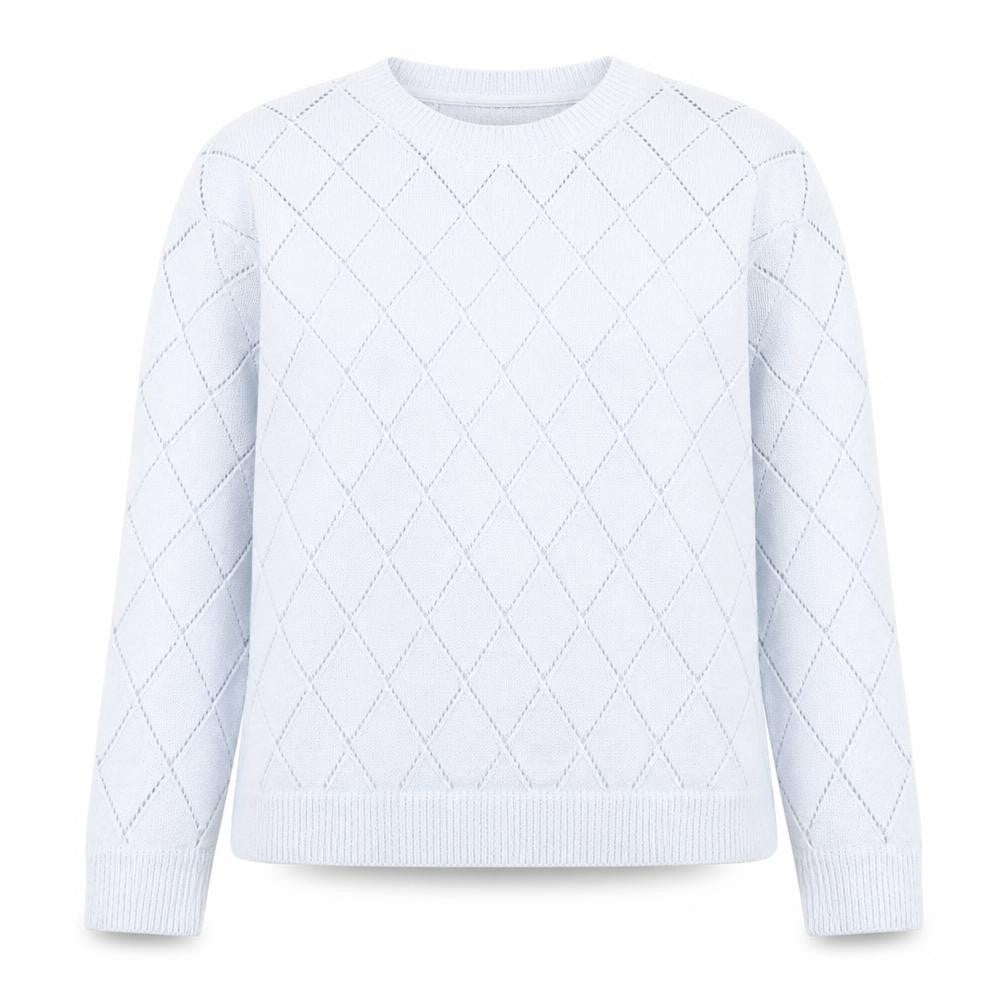 Front view of DKNY Jeans Women's Blue Argyle Knit Jumper, size 14, Crew Neck