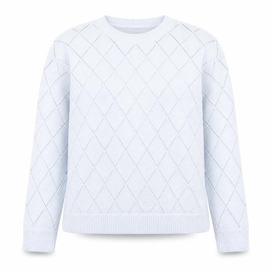 Front view of DKNY Jeans Women's Blue Argyle Knit Jumper, size 14, Crew Neck