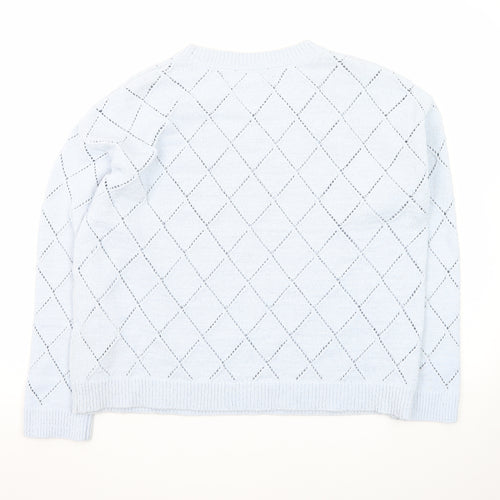 DKNY Jeans Women's Blue Argyle Knit Jumper Size 14 Crew Neck