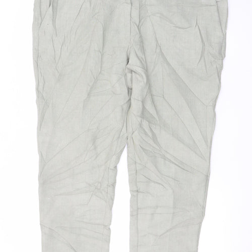 Marks and Spencer Women Green Linen Blend Pleated Trousers Size 20 Short