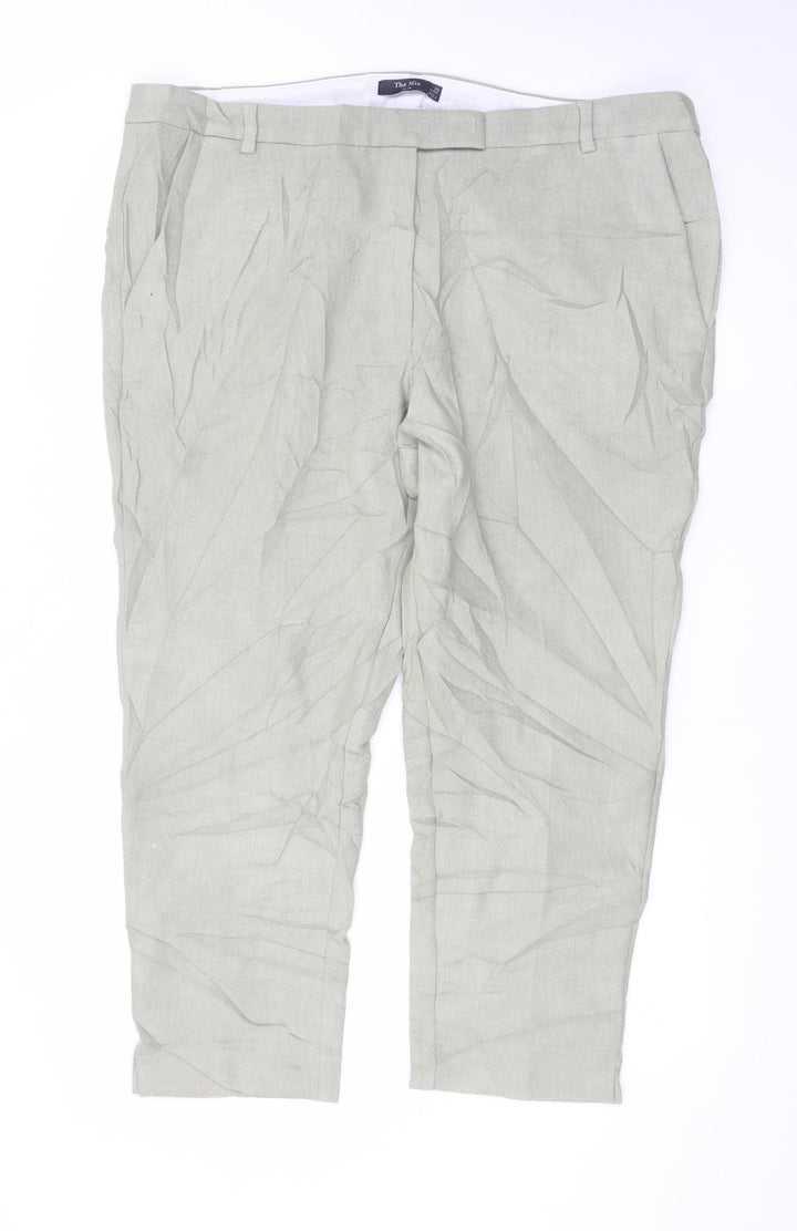 Marks and Spencer Women Green Linen Blend Pleated Trousers Size 20 Short