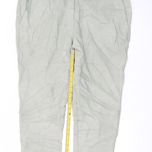 Marks and Spencer Women Green Linen Blend Pleated Trousers Size 20 Short