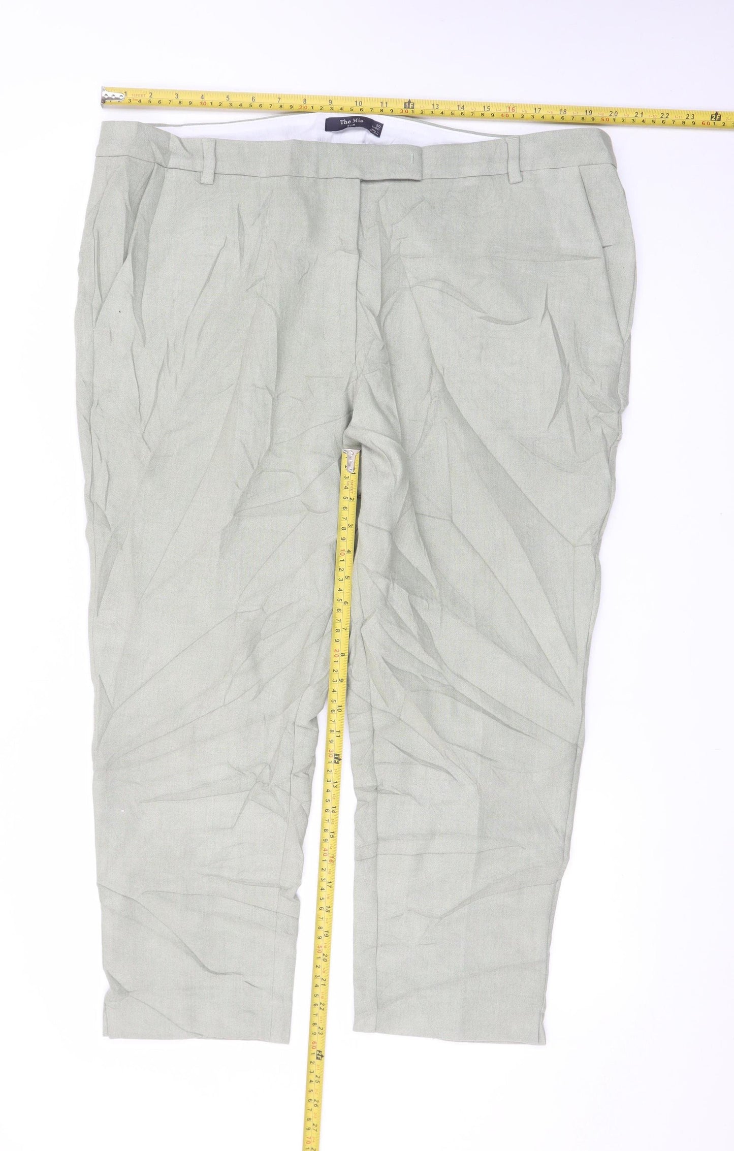 Marks and Spencer Women Green Linen Blend Pleated Trousers Size 20 Short