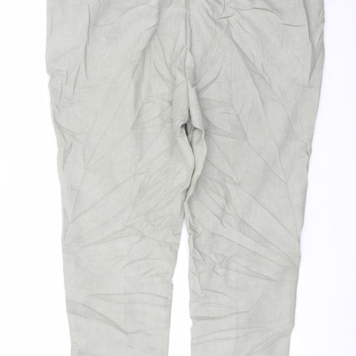Marks and Spencer Women Green Linen Blend Pleated Trousers Size 20 Short