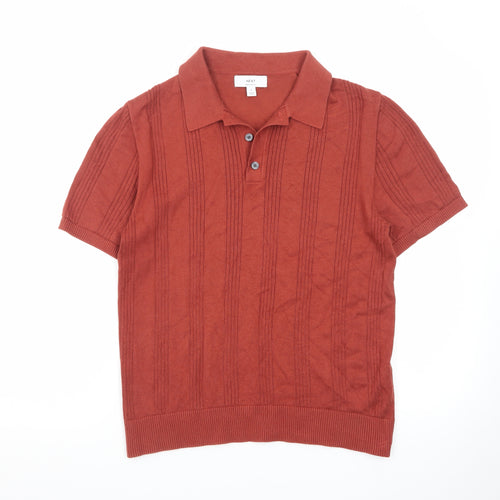 Next Men's Red Knit Polo Shirt Size S Short Sleeve Cotton Blend