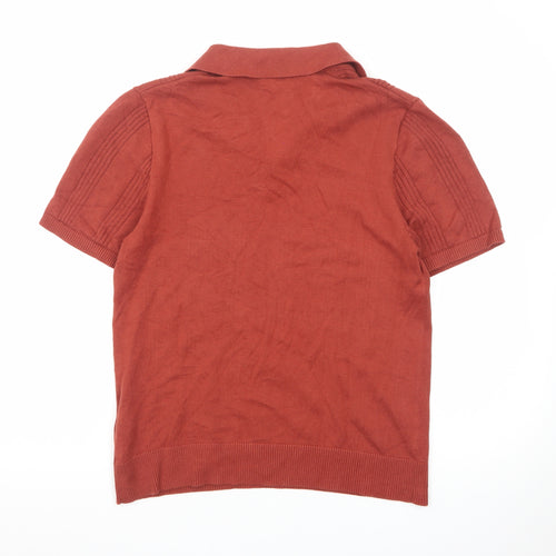 Next Men's Red Knit Polo Shirt Size S Short Sleeve Cotton Blend