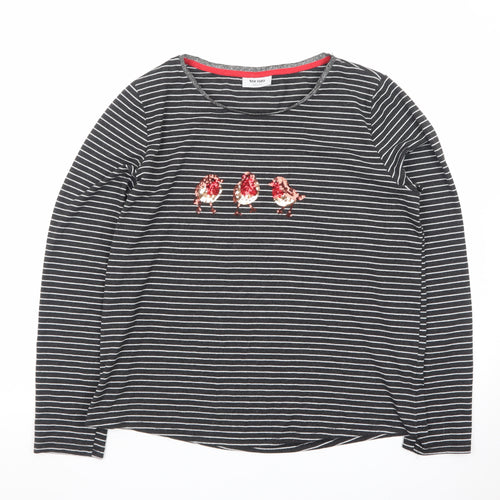 Nocozo Womens Black Striped Sequin Bird Long Sleeve T-Shirt UK 14