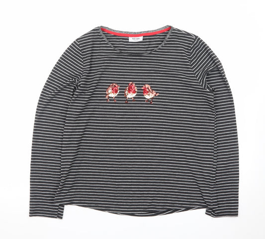 Nocozo Womens Black Striped Sequin Bird Long Sleeve T-Shirt UK 14