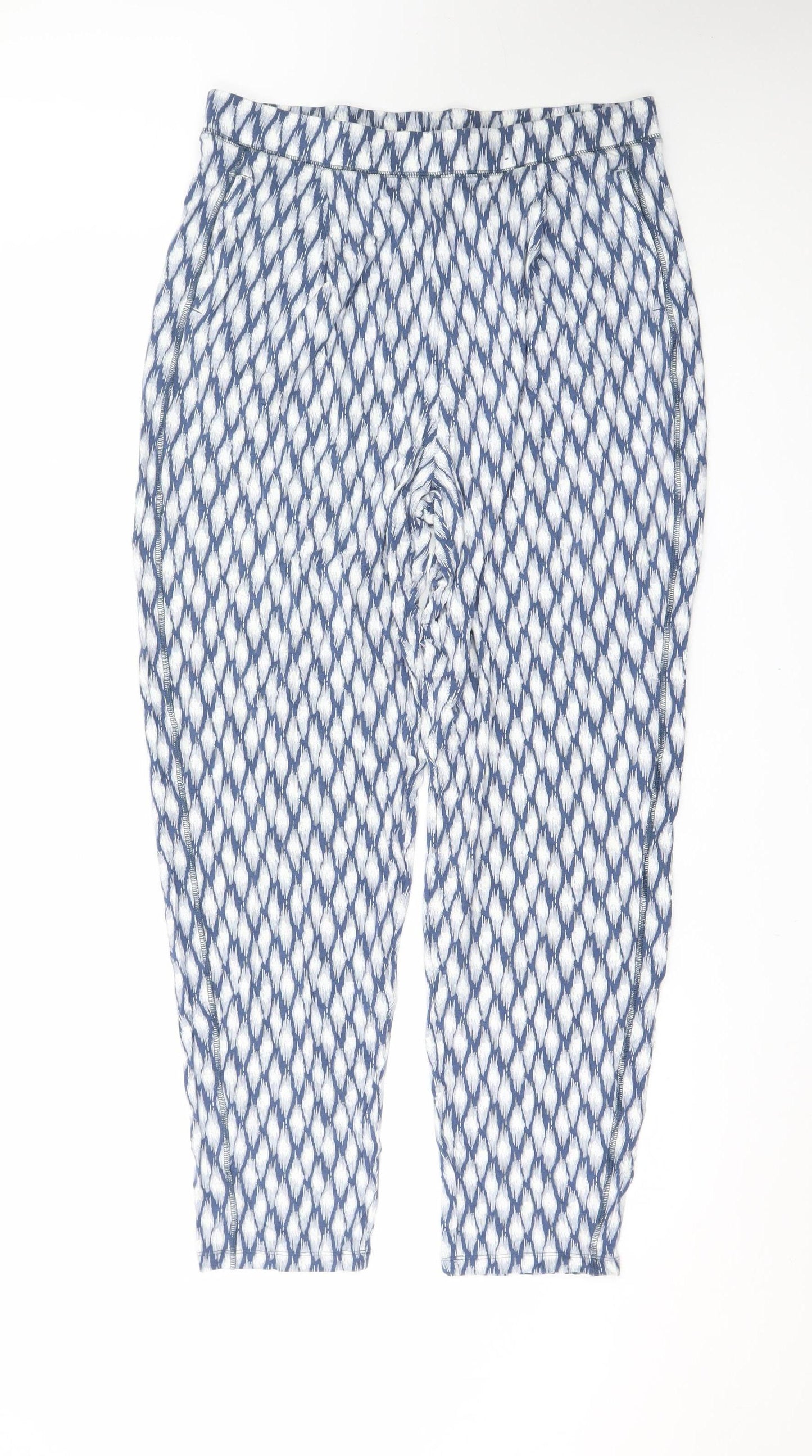Marks and Spencer Women Blue Geometric Tapered Trousers Size 14