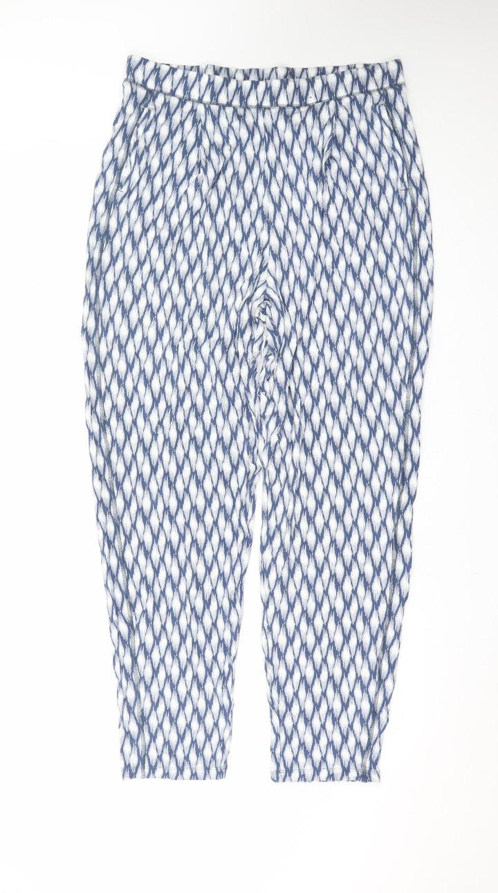 Marks and Spencer Women Blue Geometric Tapered Trousers Size 14