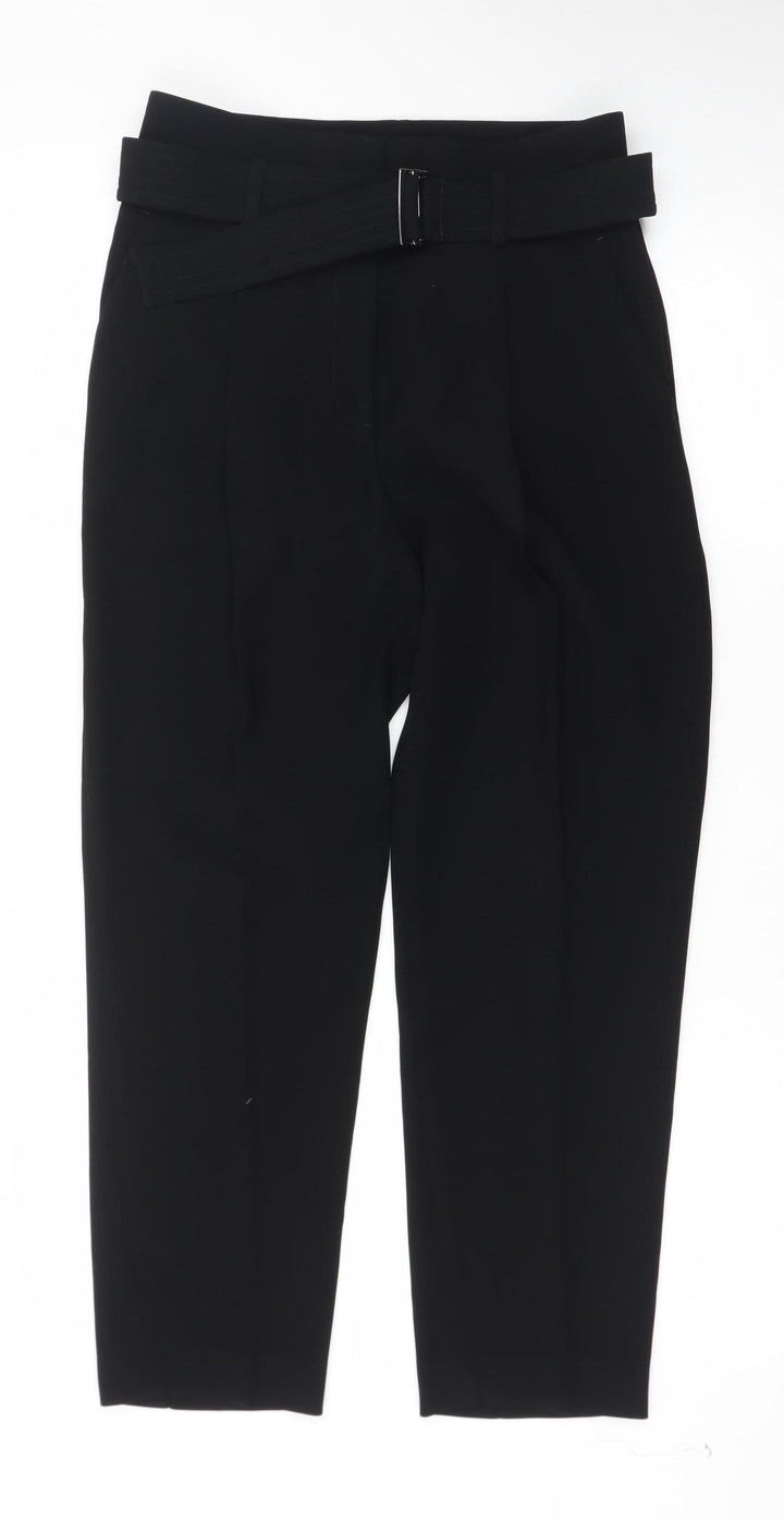 Reiss Women Black Cropped Belted Tapered Tailored Trousers UK 6