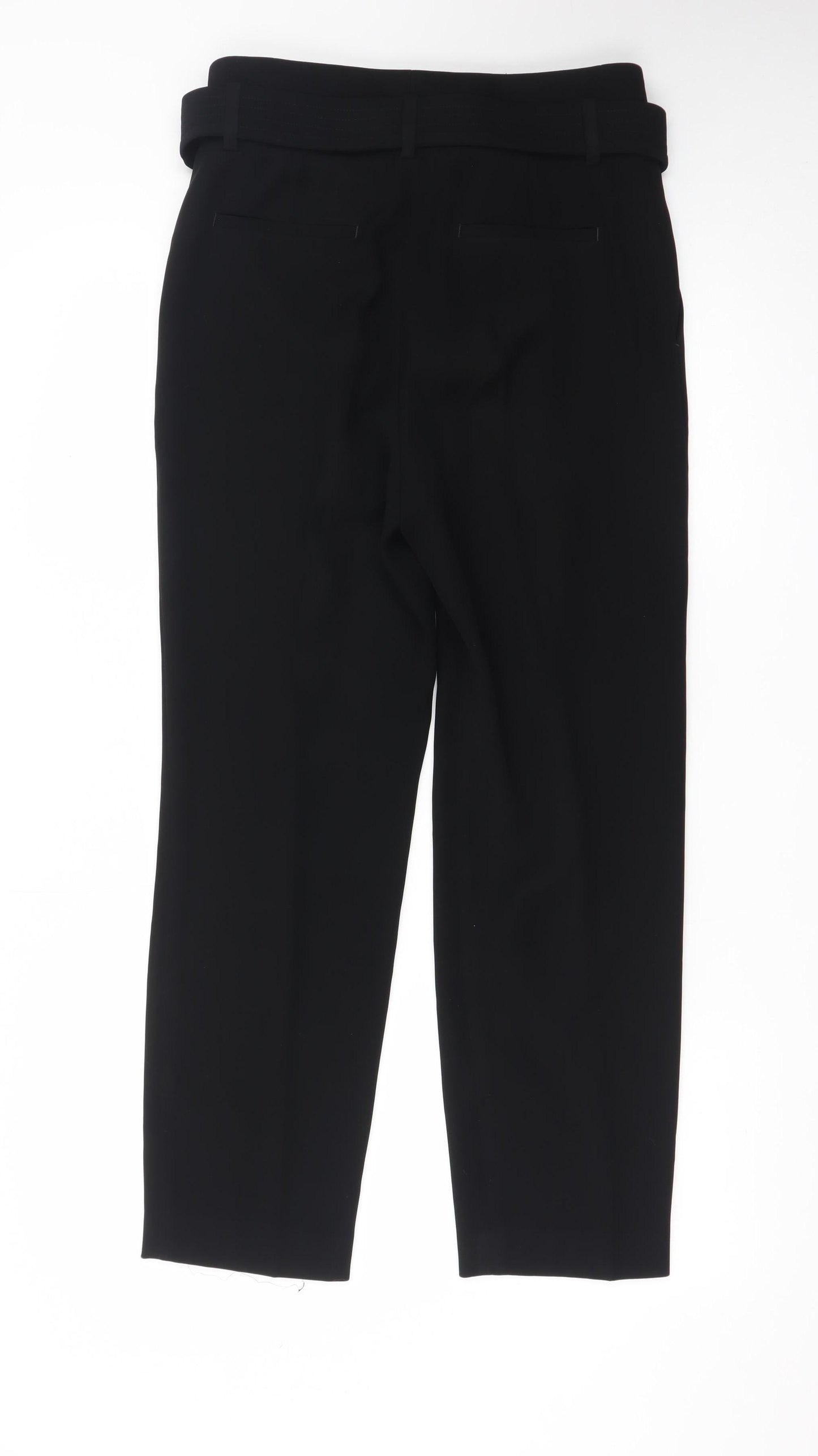 Reiss Women Black Cropped Belted Tapered Tailored Trousers UK 6