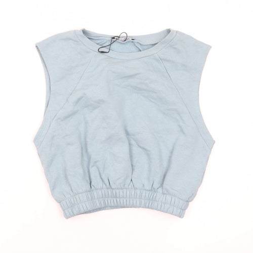 Zara Women Blue Cropped Sleeveless Cotton Tank Top Size 8
