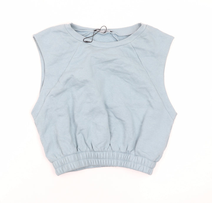 Zara Women Blue Cropped Sleeveless Cotton Tank Top Size 8