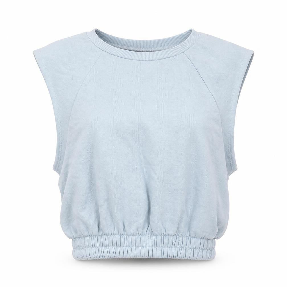 Zara Women Blue Cropped Sleeveless Cotton Tank Top Size 8