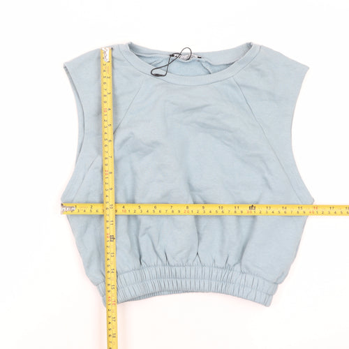 Zara Women Blue Cropped Sleeveless Cotton Tank Top Size 8