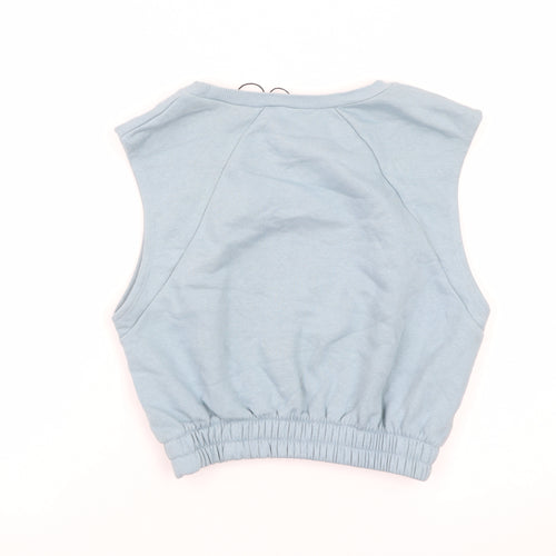 Zara Women Blue Cropped Sleeveless Cotton Tank Top Size 8