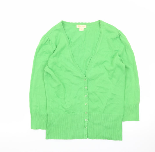 Monsoon Women Green Cotton V-Neck Button Cardigan Size 12