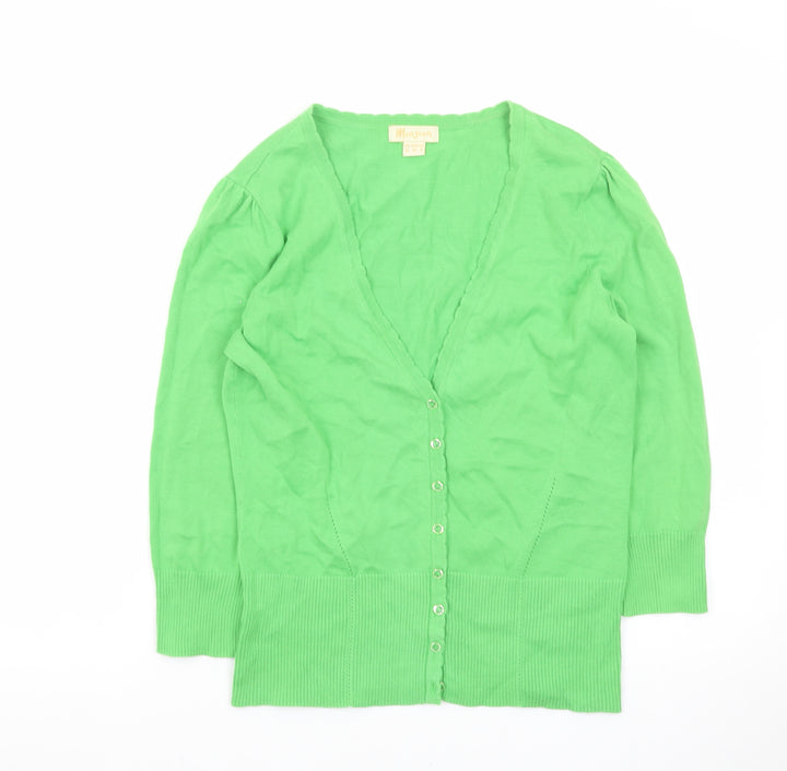 Monsoon Women Green Cotton V-Neck Button Cardigan Size 12