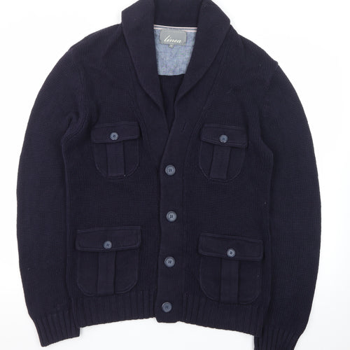 Linea Men's Blue Chunky Knit Cotton Cardigan M