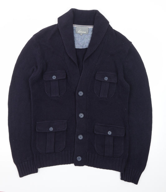 Linea Men's Blue Chunky Knit Cotton Cardigan M