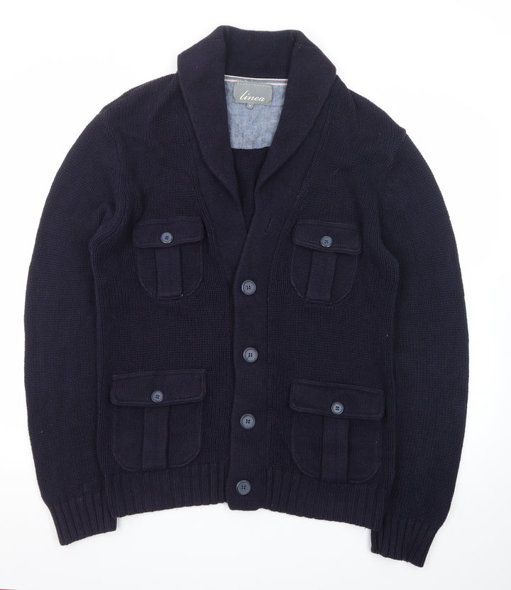 Linea Men's Blue Chunky Knit Cotton Cardigan M