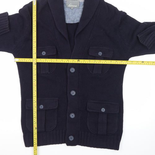 Linea Men's Blue Chunky Knit Cotton Cardigan M