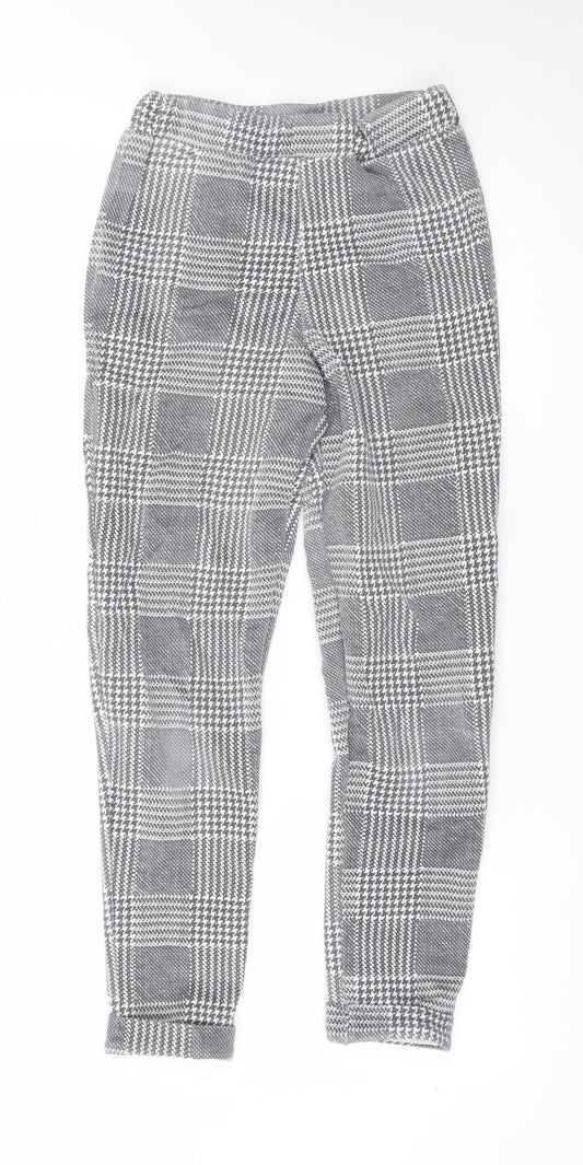 Boohoo Women Grey Check Slim Tapered Trousers Size 6