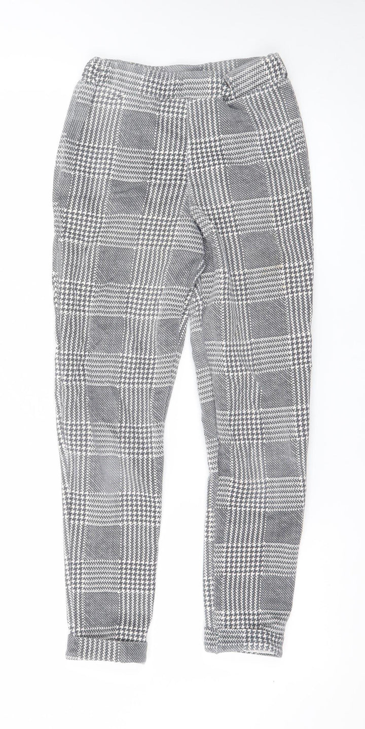 Boohoo Women Grey Check Slim Tapered Trousers Size 6