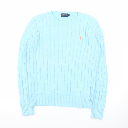 Polo Ralph Lauren Women's Blue Cable-Knit Cotton Jumper Size S