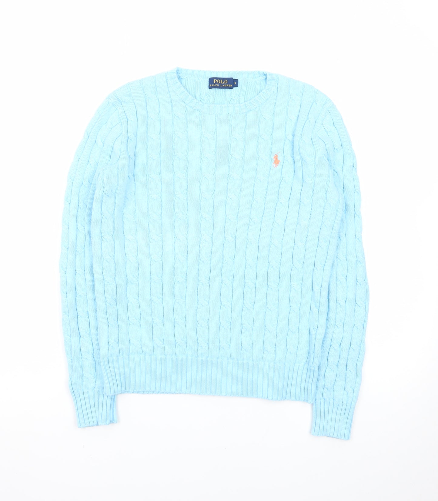 Polo Ralph Lauren Women's Blue Cable-Knit Cotton Jumper Size S