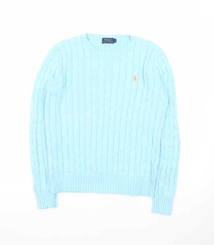 Polo Ralph Lauren Women's Blue Cable-Knit Cotton Jumper Size S