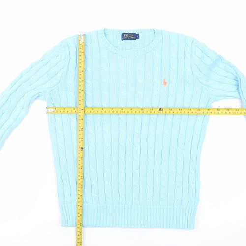 Polo Ralph Lauren Women's Blue Cable-Knit Cotton Jumper Size S