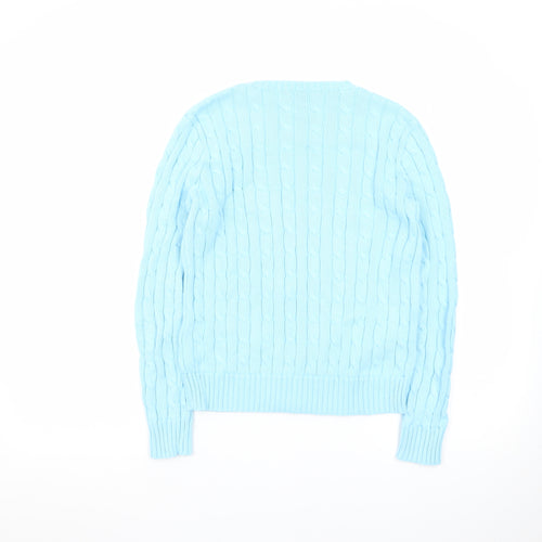 Polo Ralph Lauren Women's Blue Cable-Knit Cotton Jumper Size S