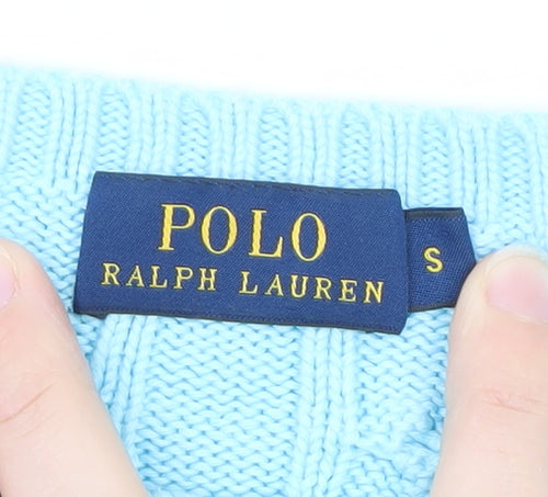 Polo Ralph Lauren Women's Blue Cable-Knit Cotton Jumper Size S