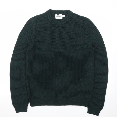 Topman Men's Green Chunky Knit Crew Neck Jumper Size L