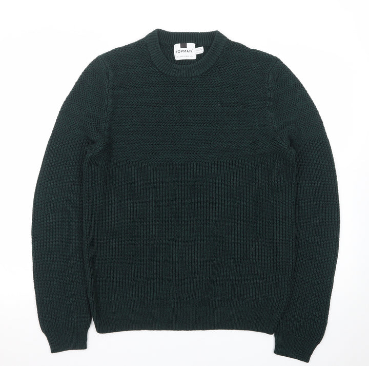 Topman Men's Green Chunky Knit Crew Neck Jumper Size L