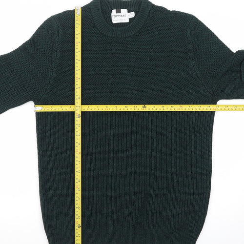 Topman Men's Green Chunky Knit Crew Neck Jumper Size L