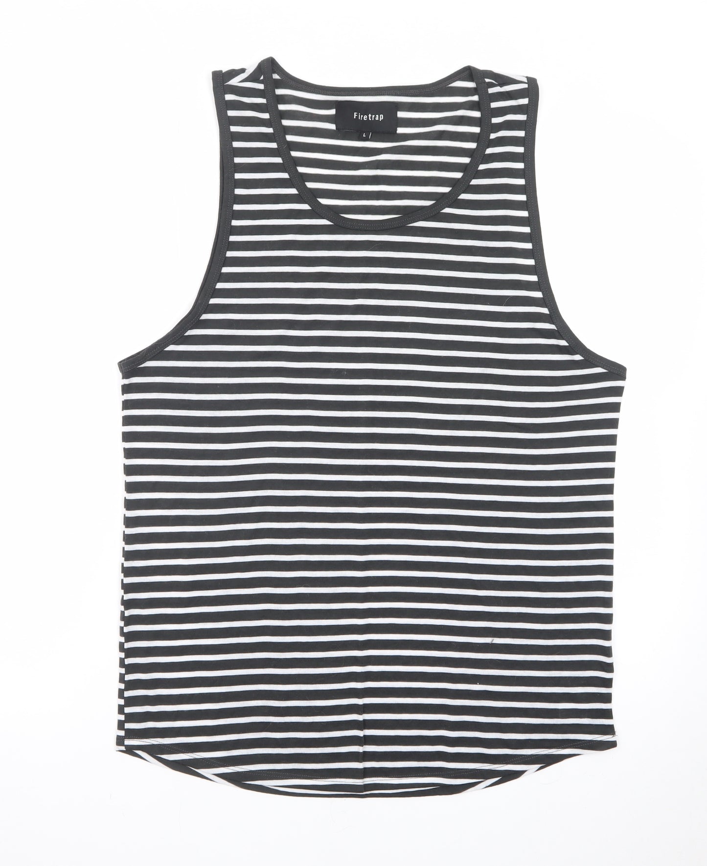 Firetrap Men's Black Striped Sleeveless Cotton Tank Top L