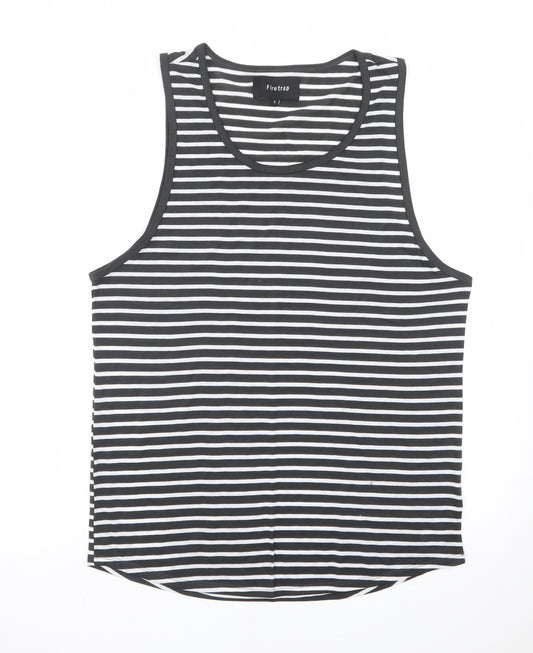 Firetrap Men's Black Striped Sleeveless Cotton Tank Top L