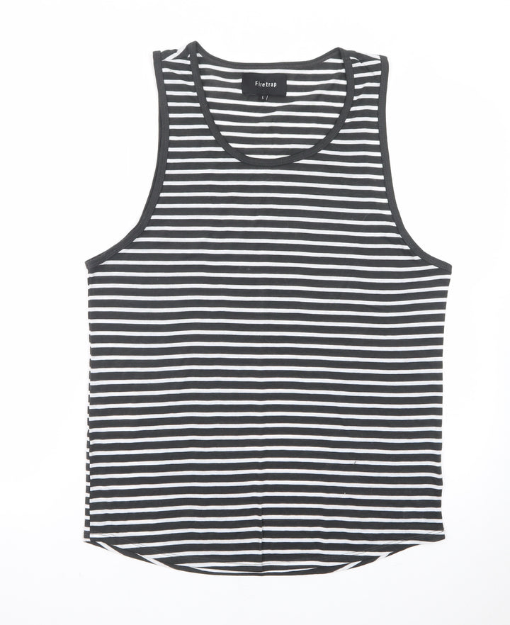 Firetrap Men's Black Striped Sleeveless Cotton Tank Top L