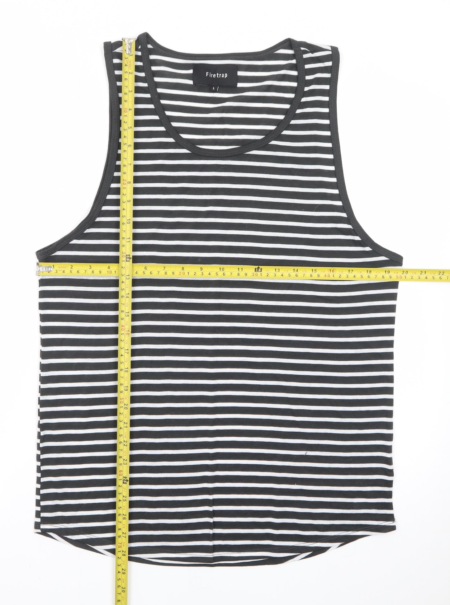 Firetrap Men's Black Striped Sleeveless Cotton Tank Top L