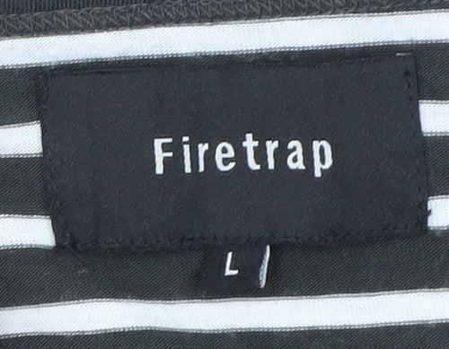 Firetrap Men's Black Striped Sleeveless Cotton Tank Top L