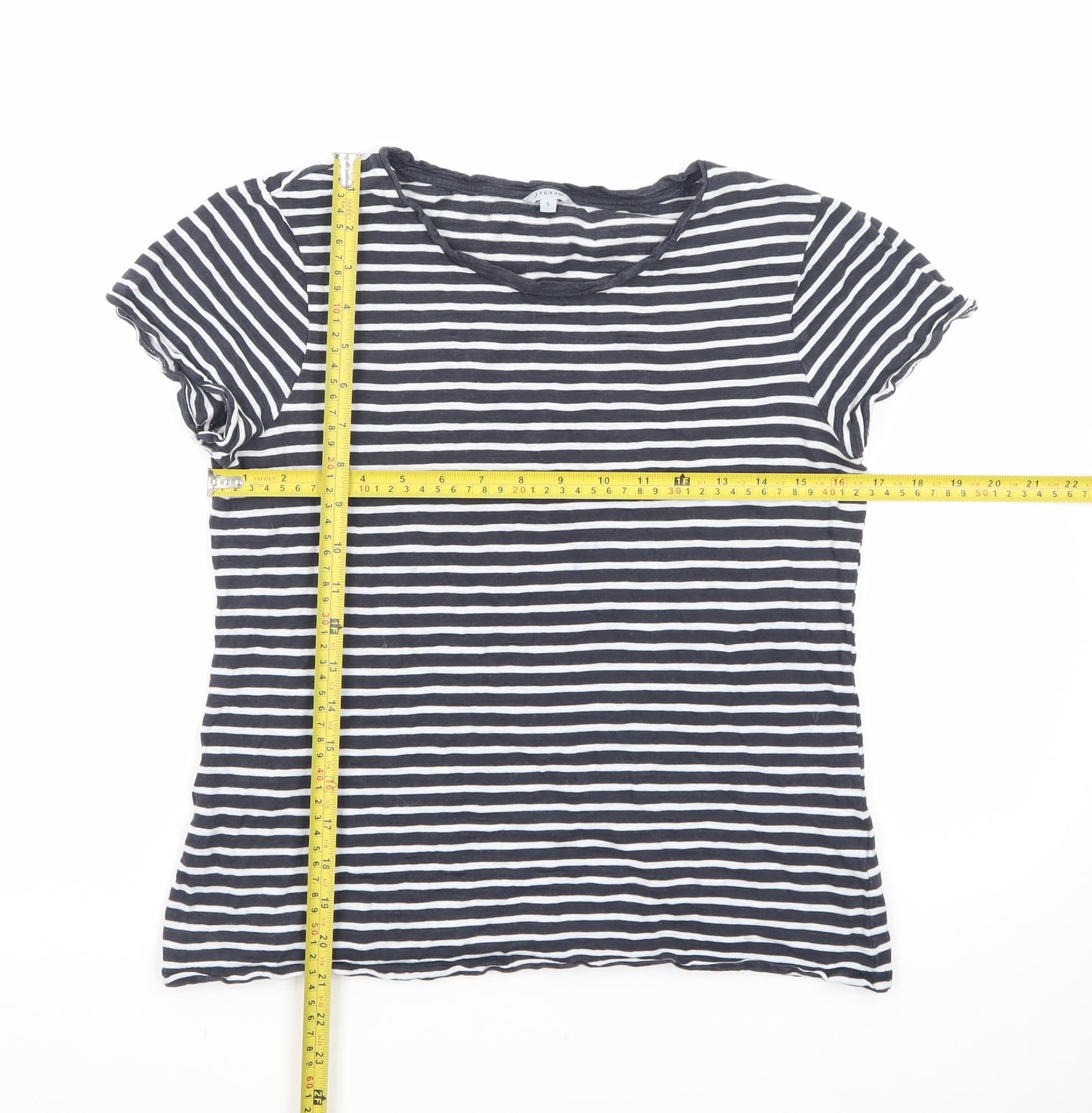 Jigsaw Women's Black Striped Cotton T-Shirt Size S