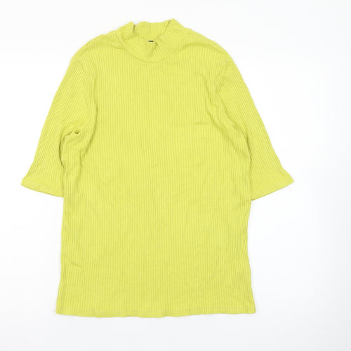 Marks and Spencer Women Yellow Mock Neck Ribbed T-Shirt Size 16